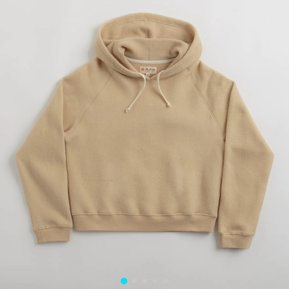 Mollusk California Sherpa Fleece Hoodie Beige Tan Cozy Raglan PulloverSweatshirt